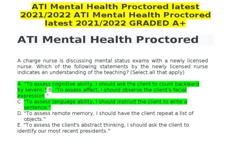 ati mental health proctored exam 2019